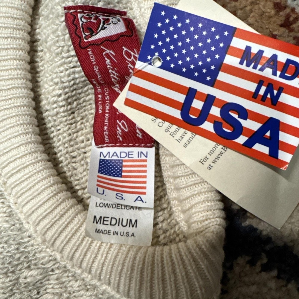 VTG Binghamton Knitting‎ Co. Cream Tan Knit Sweater Mens Sz M Crewneck USA - Picture 7 of 11